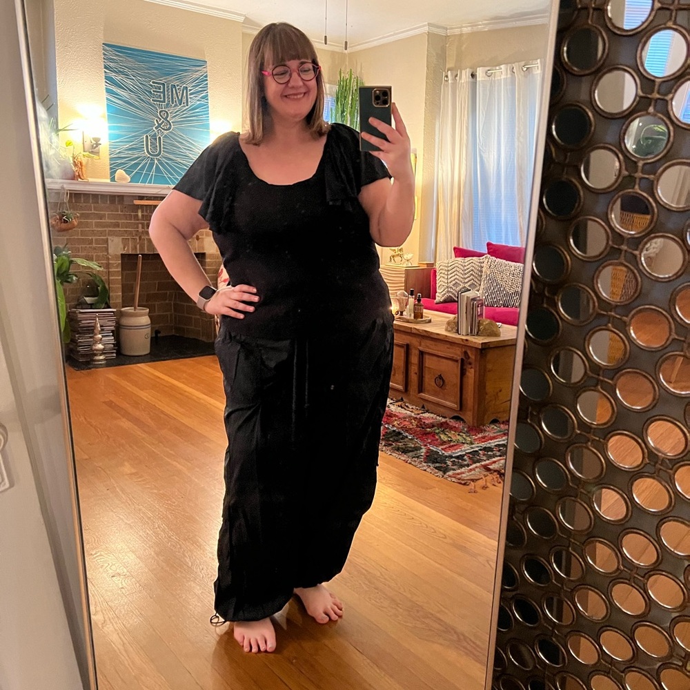 Anthropologie 2X Maeve short sleeve black knit top